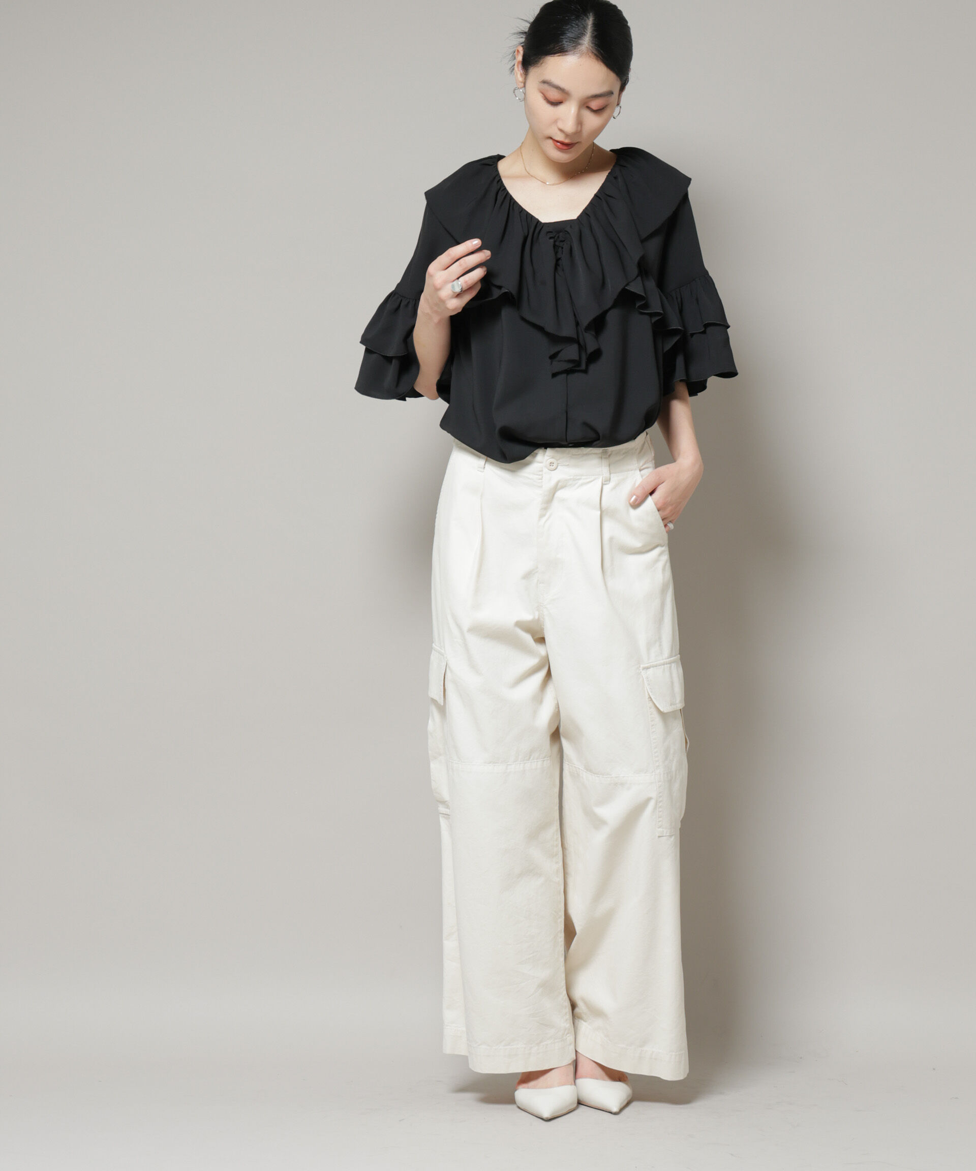 nano･universe「サイドポケットワイドチノパンツ」|チノ|