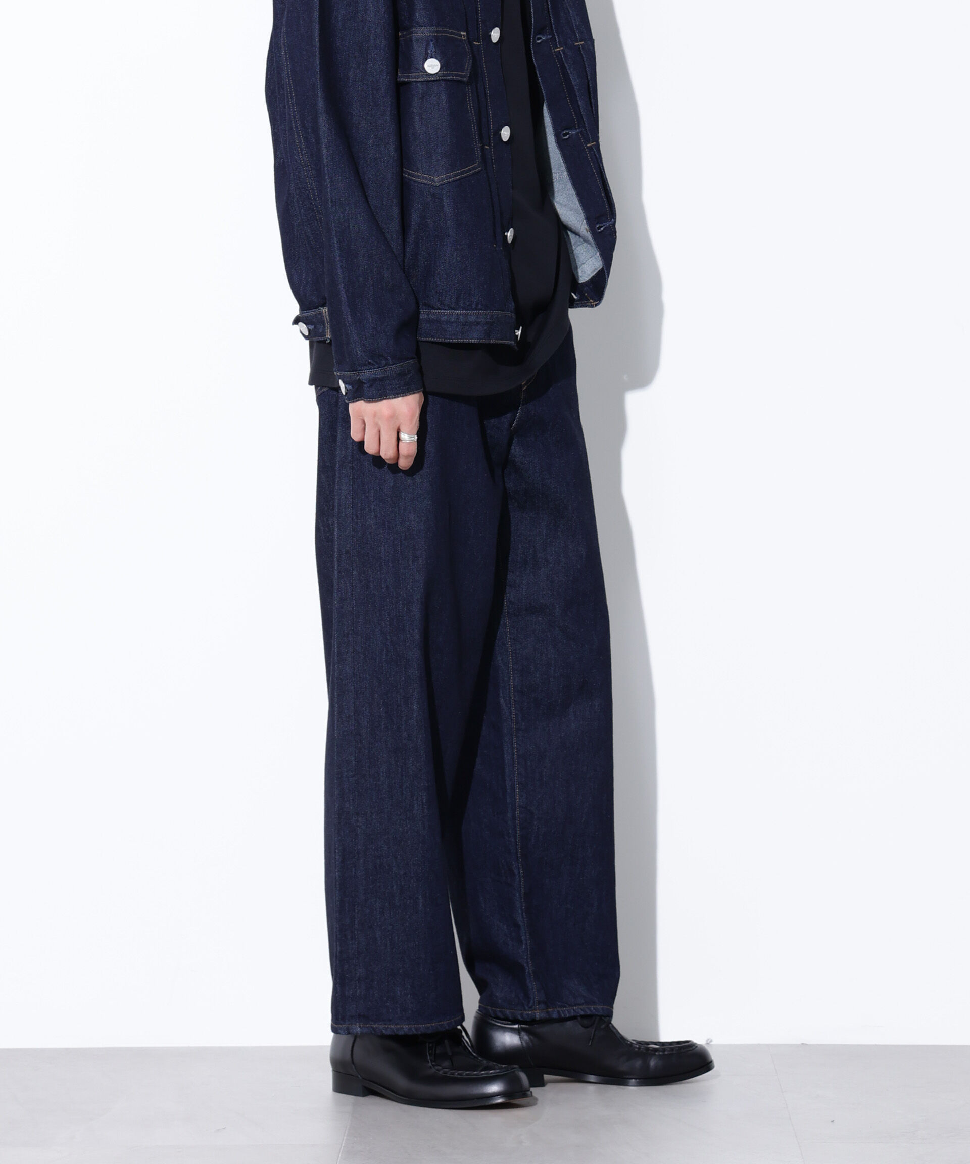 nano･universe「AUTHENコラボ SILKNIZED DENIM ワイドレッグ(セットアップ可)」|チノ|ネイビー