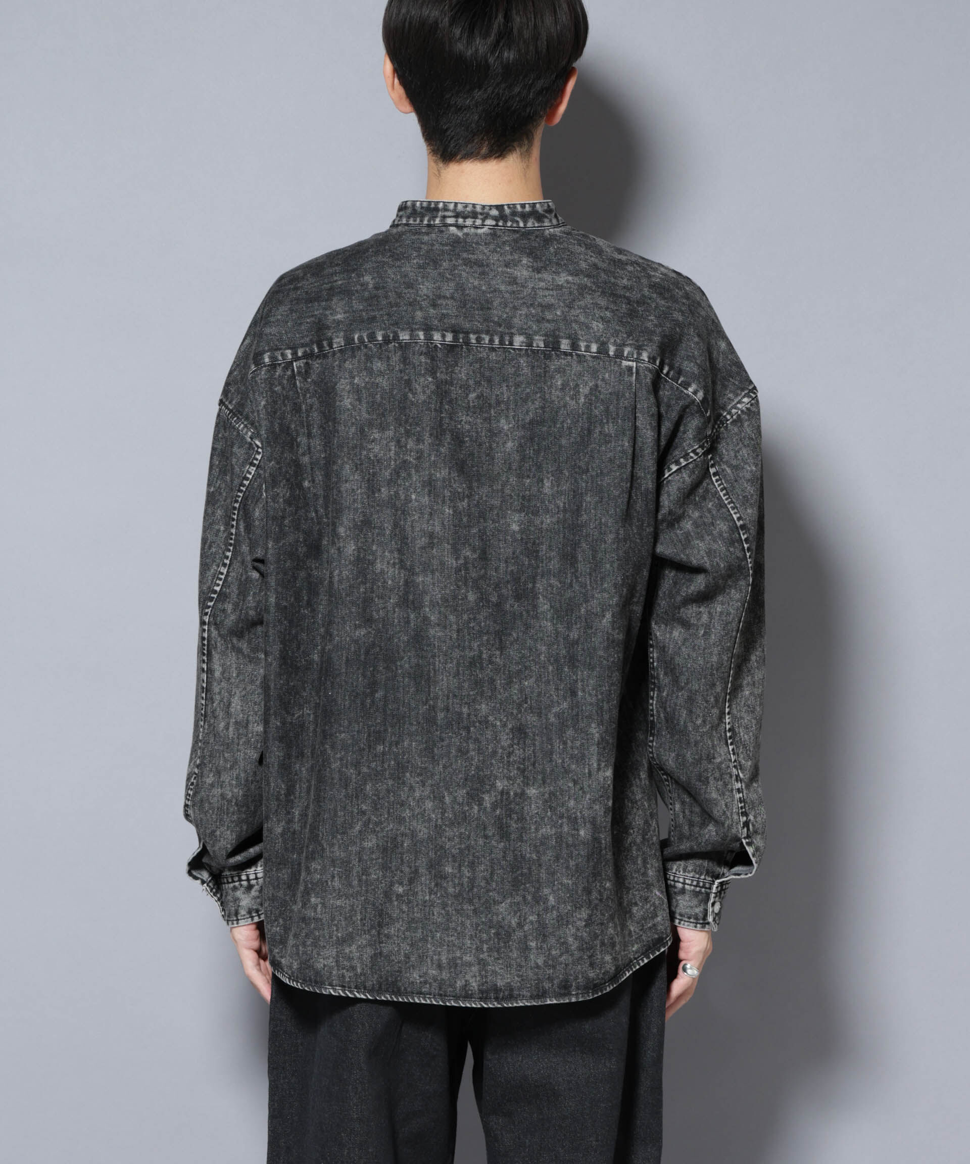 nano･universe「「大人のワイドシャツ」バンドカラーデニム 長袖」|シャツ・ブラウス|