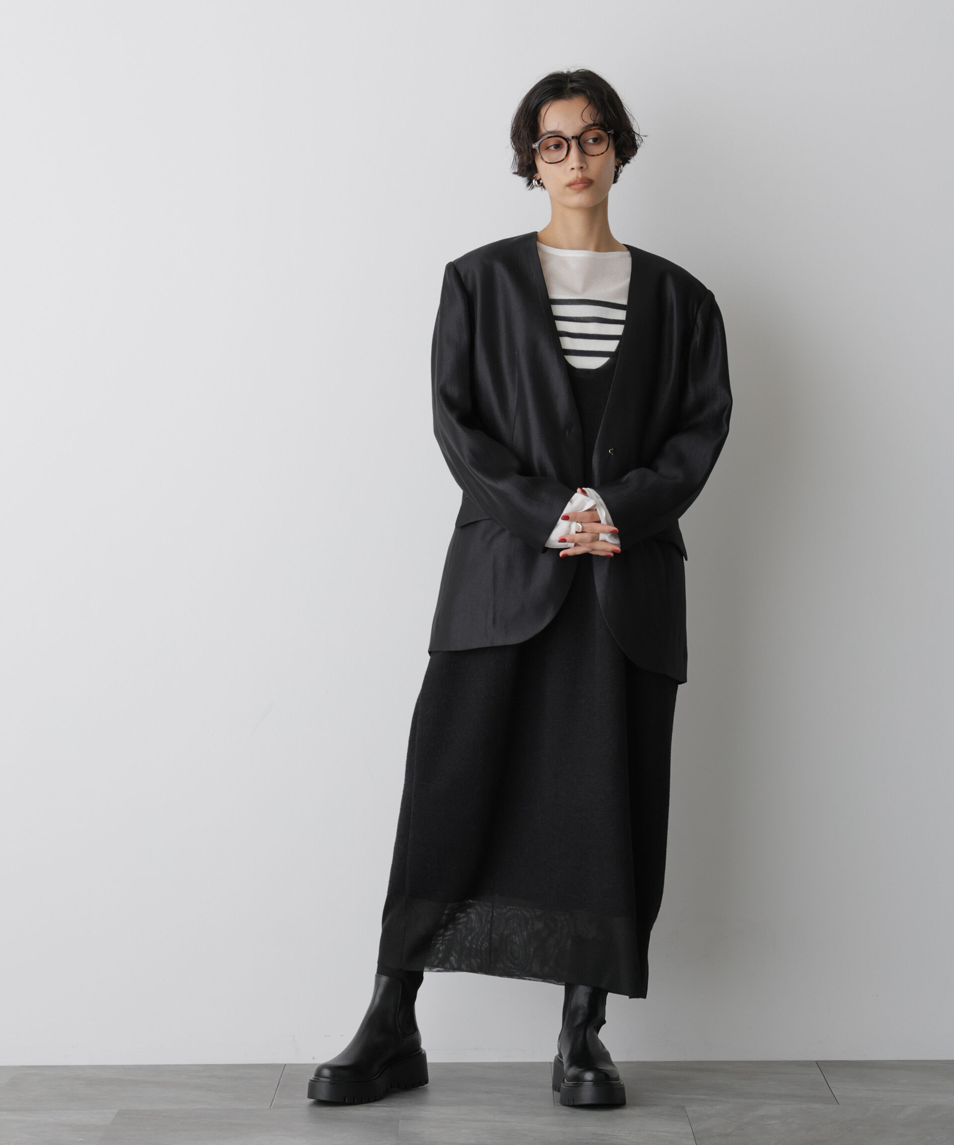 nano･universe「「STEVELOUR」サテンノーカラージャケット(セットアップ可)」|テーラードジャケット|