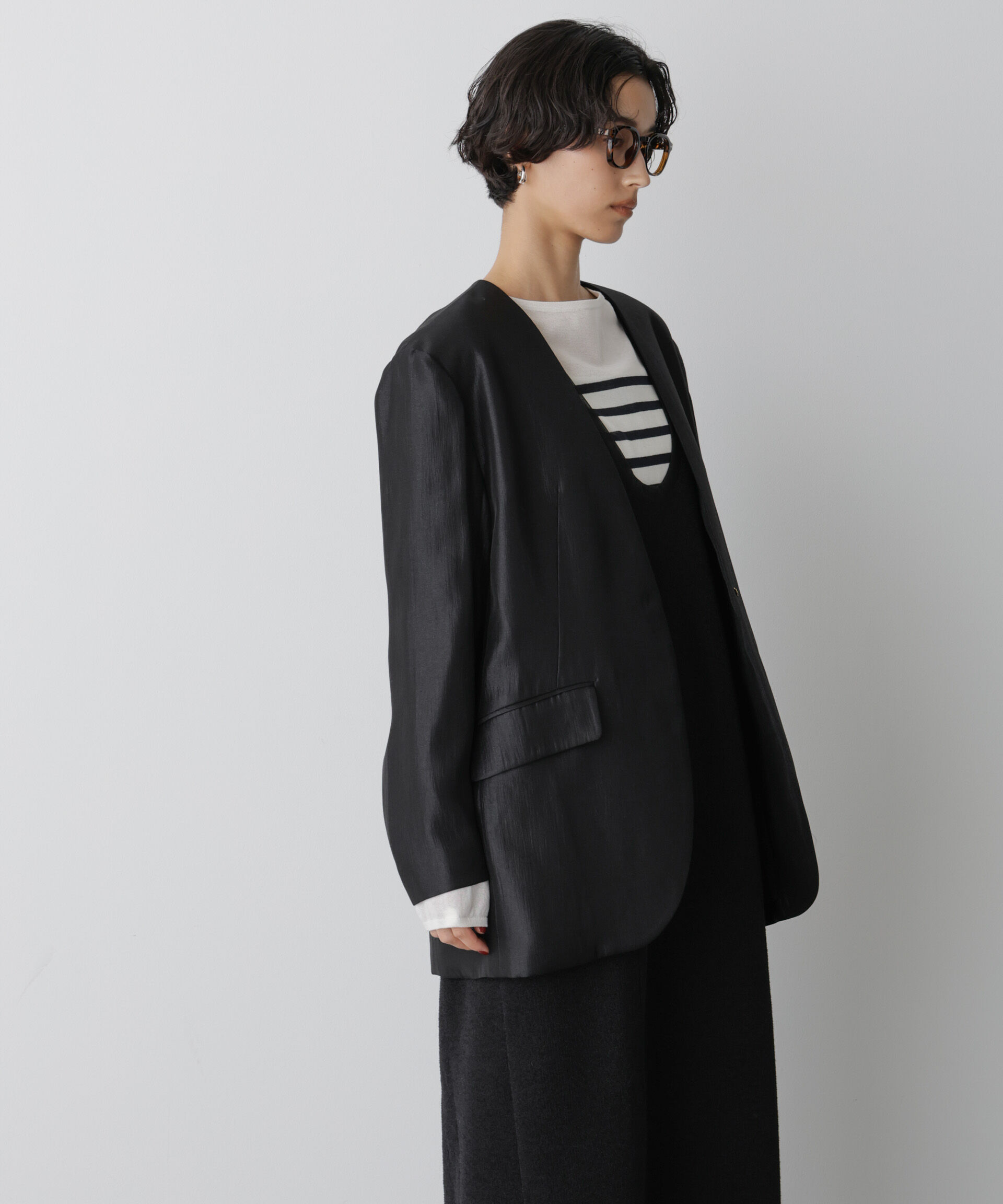 nano･universe「「STEVELOUR」サテンノーカラージャケット(セットアップ可)」|テーラードジャケット|