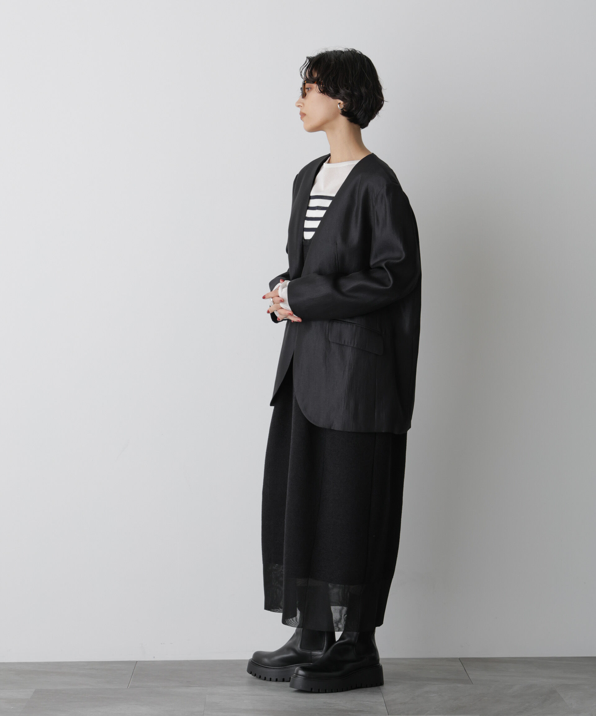 nano･universe「「STEVELOUR」サテンノーカラージャケット(セットアップ可)」|テーラードジャケット|