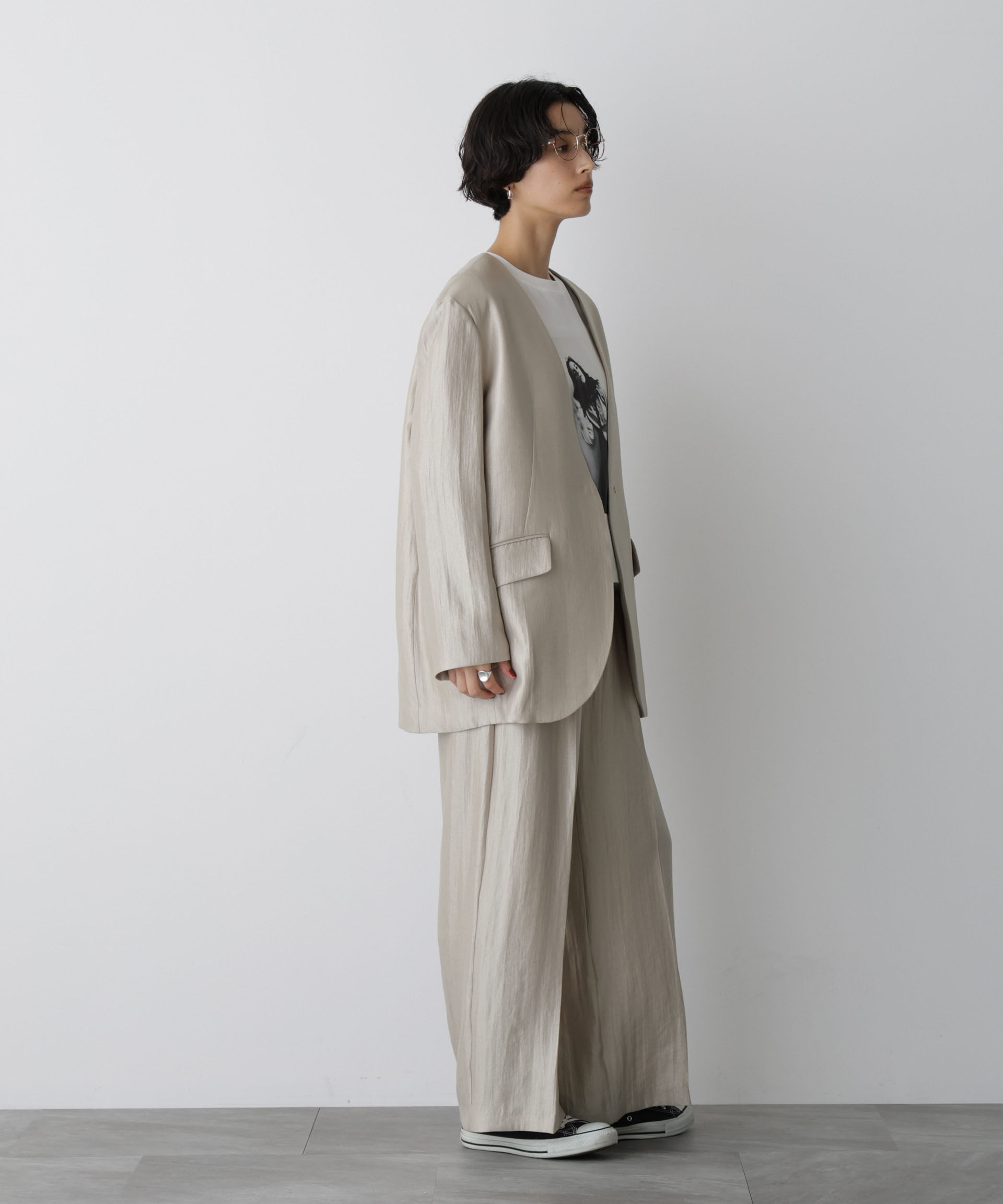 nano･universe「「STEVELOUR」サテンノーカラージャケット(セットアップ可)」|テーラードジャケット|