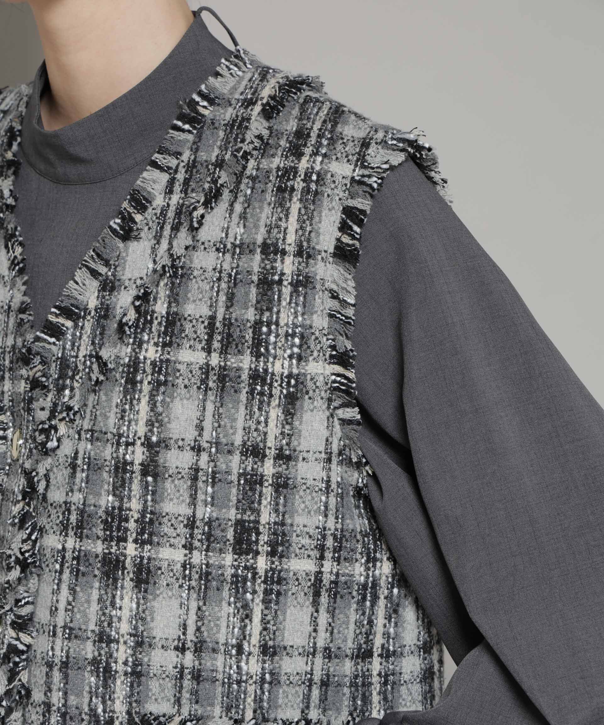 nano･universe「チェックフリンジ金ボタンジレ(セットアップ可)」|テーラードジャケット|