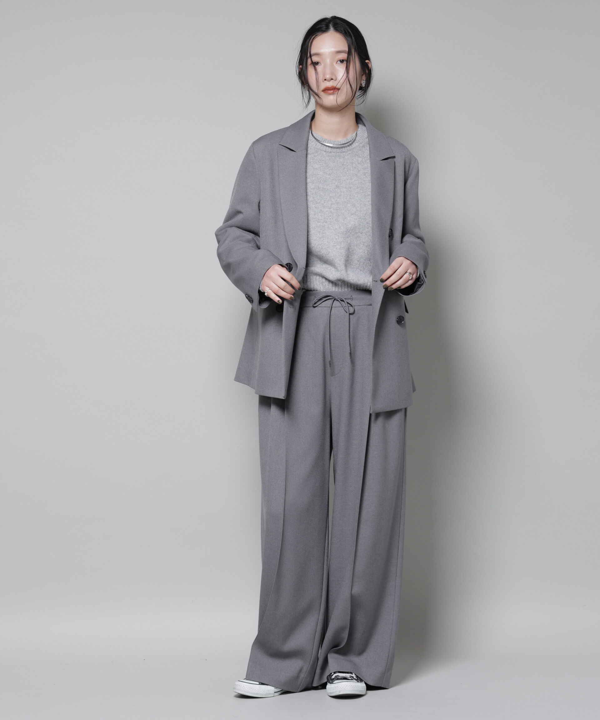 nano･universe「ストレッチサージピンタックイージーワイドパンツ(セットアップ可)」|チノ|