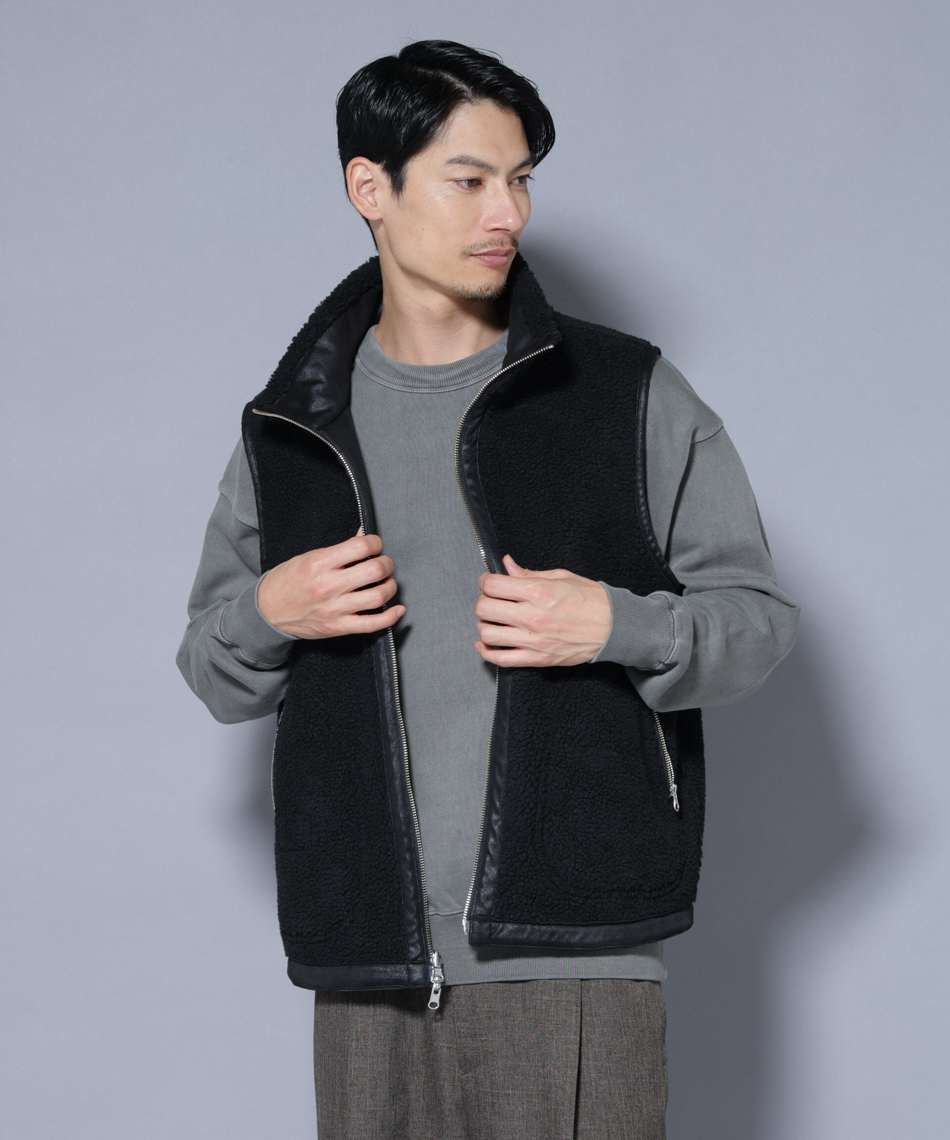 nano･universe「クラックフェイクムートンリバーシブルベスト」|ダウンベスト・ベスト|