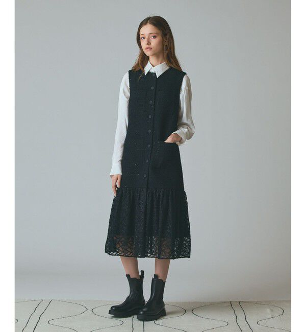 Grace Class「チュールコンビツイードワンピース」|ワンピース|ブラック