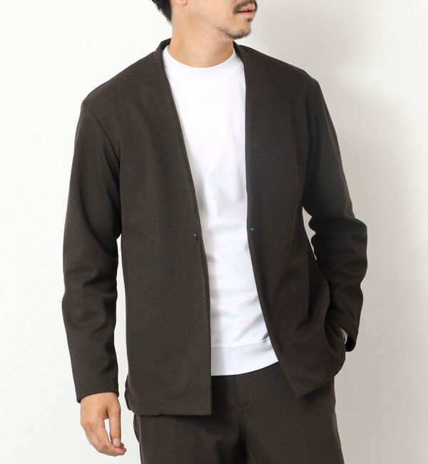 NOLLEY'S goodman「《ビジカジ/セットアップ対応》【尾州】先染めウォッシャブルノーカラーカーディガンジャケット 25AW」|ノーカラージャケット|ダークブラウン