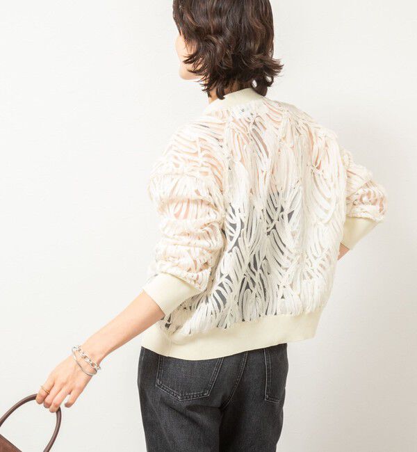 Rie Miller「【追加】《セットアップ対応》チュール刺繍Vネックカーディガン」|カーディガン|