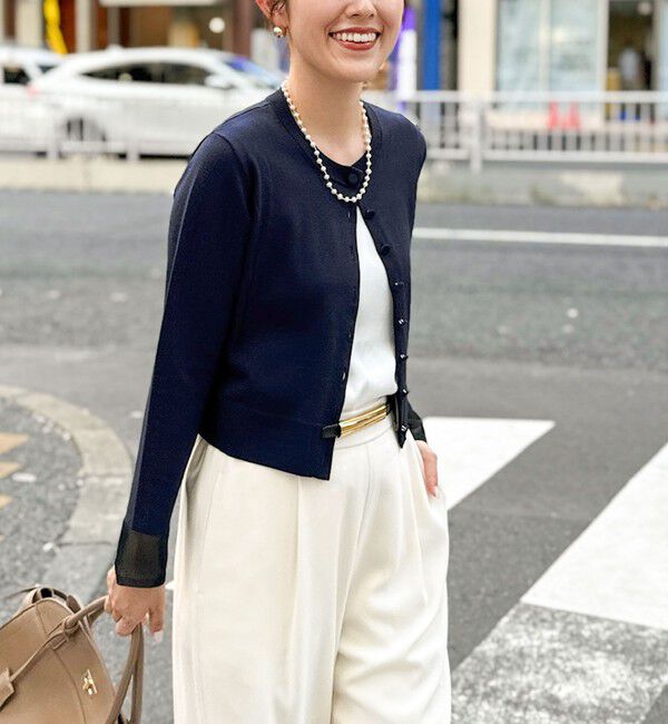 NOLLEY'S「《手洗い可能》くるみ釦シアークルーネックカーディガン」|カーディガン|