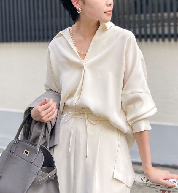 NOLLEY'S sophi「《morisachiシリーズとセットアップ対応》ウォッシャブルダブルサテンスキッパーブラウス」|シャツ・ブラウス|キナリ