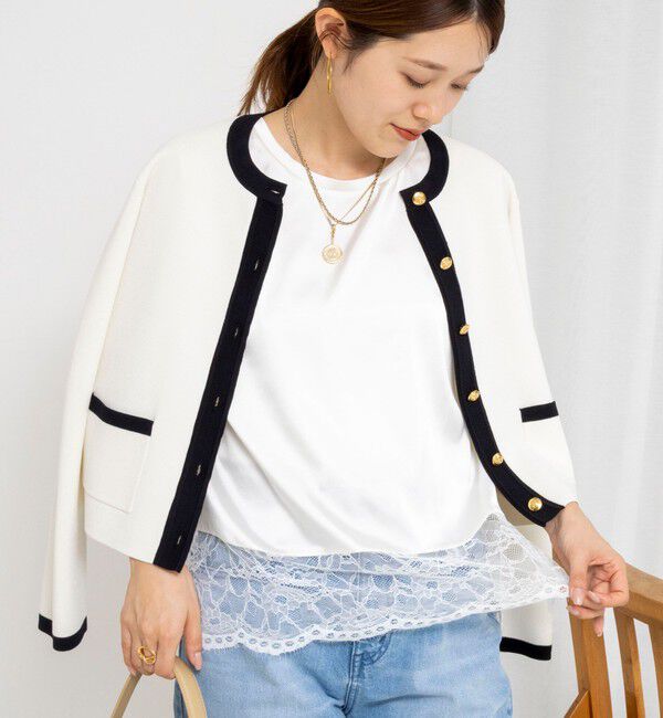 NOLLEY'S「ウォッシャブル裾レースオトナサテンＴシャツ」|シャツ・ブラウス|
