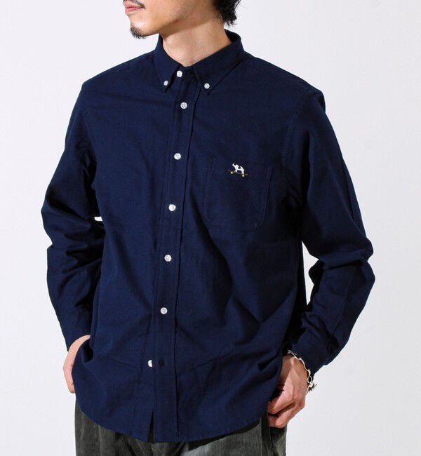 GLOSTER「【定番フレブルシリーズ】フレンチブルドッグ刺繍 ボタンダウンネルシャツ」|シャツ・ブラウス|ネイビー