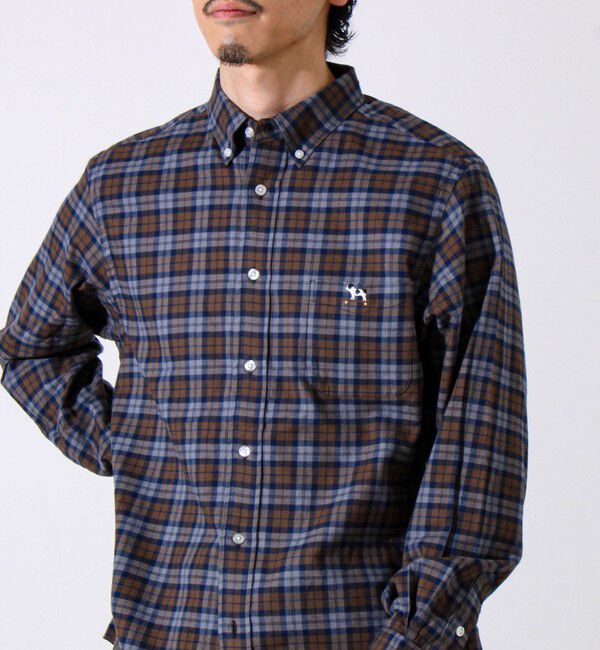 GLOSTER「【定番フレブルシリーズ】フレンチブルドッグ刺繍 ボタンダウンネルシャツ」|シャツ・ブラウス|