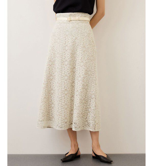 ROPE「ベルト付きセミフレアレーススカート/イージーケア」|スカート|