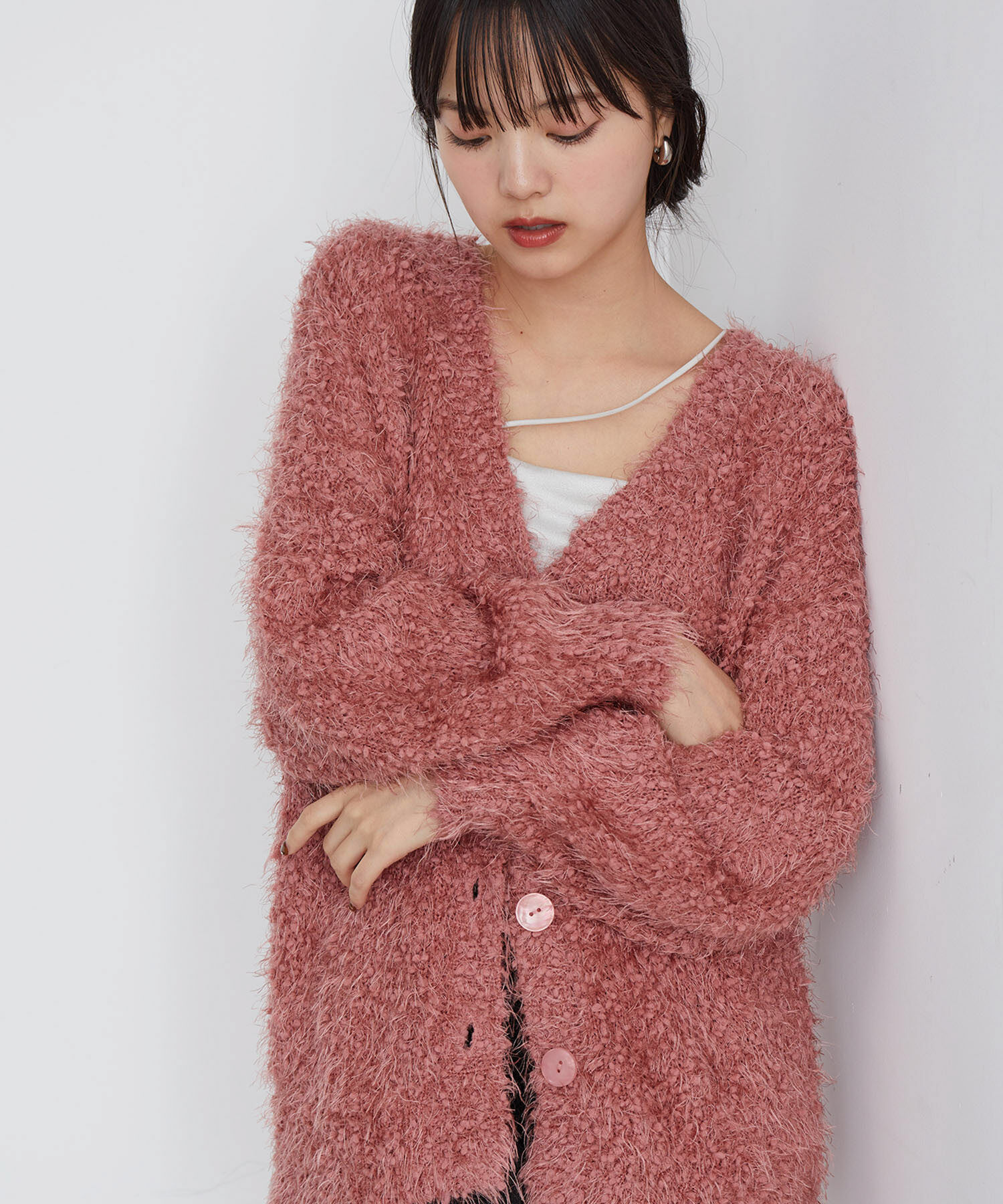 VIS「【選べる着丈】ポコポコヤーンVネックカーディガン」|カーディガン|