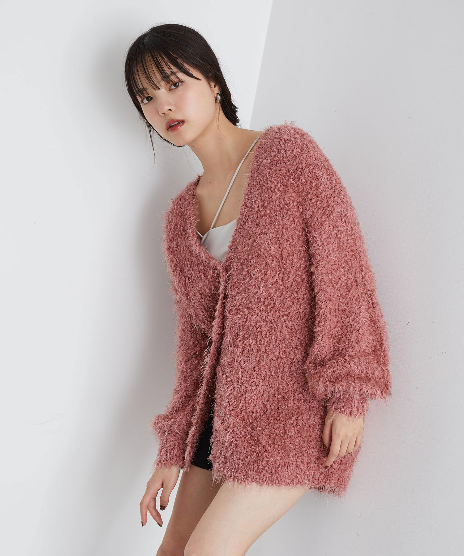 VIS「【選べる着丈】ポコポコヤーンVネックカーディガン」|カーディガン|