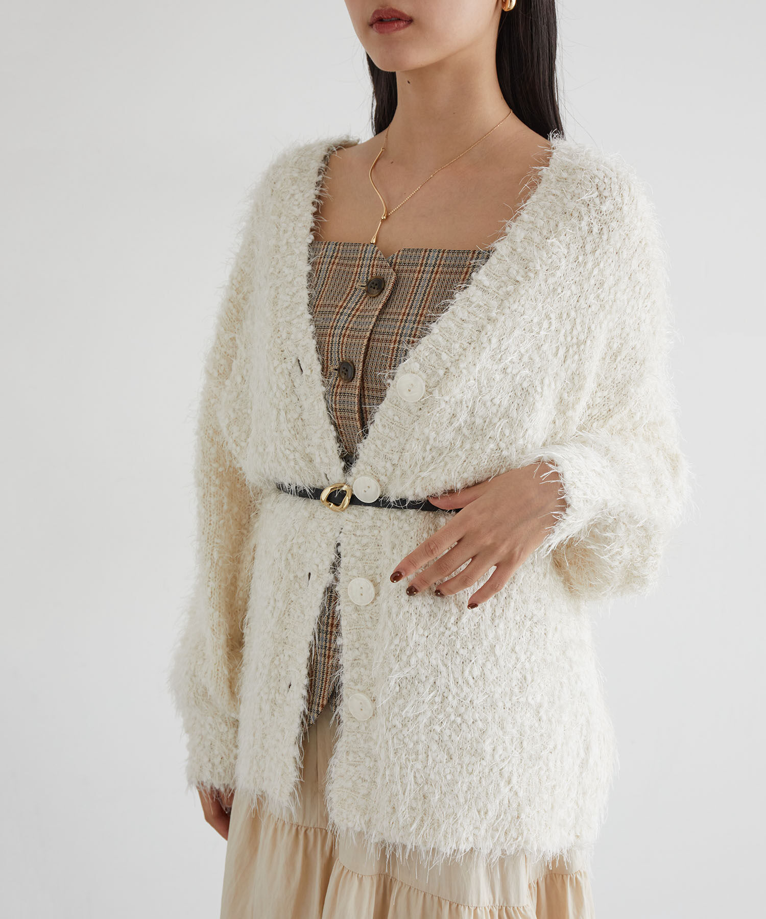 VIS「【選べる着丈】ポコポコヤーンVネックカーディガン」|カーディガン|