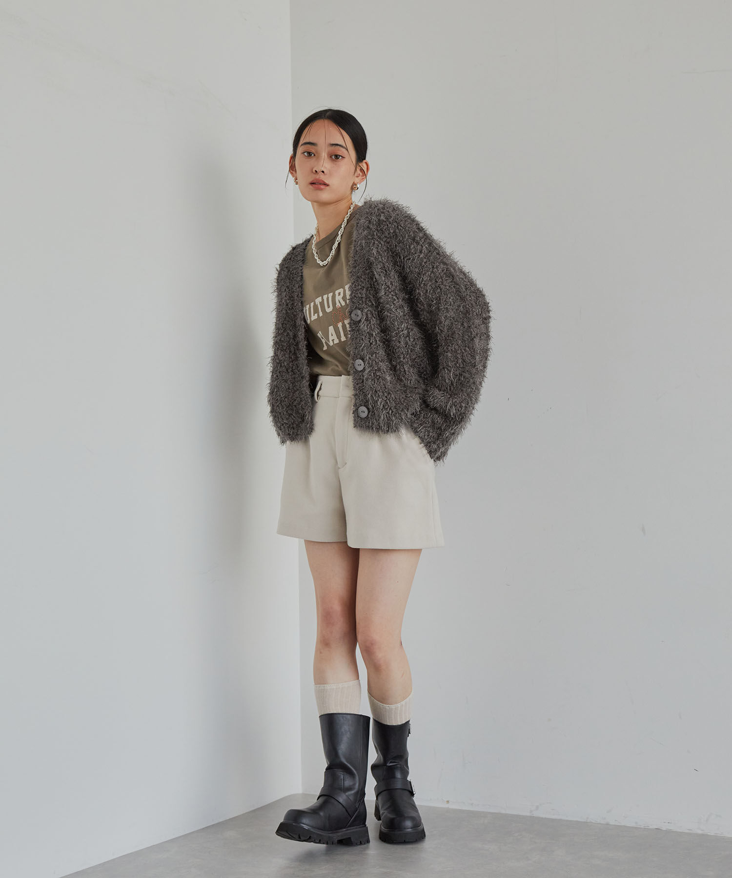 VIS「【選べる着丈】ポコポコヤーンVネックカーディガン」|カーディガン|