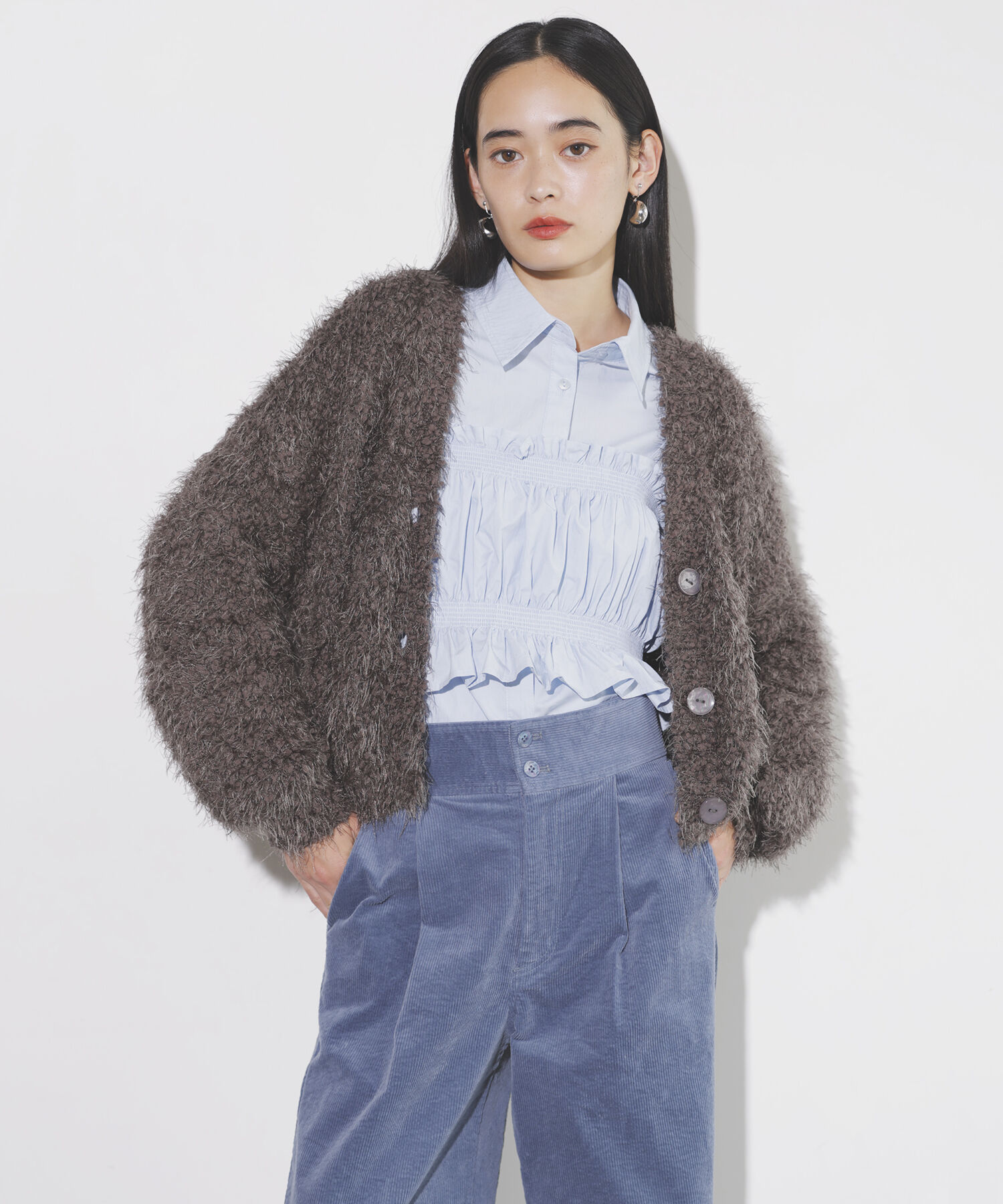 VIS「【選べる着丈】ポコポコヤーンVネックカーディガン」|カーディガン|