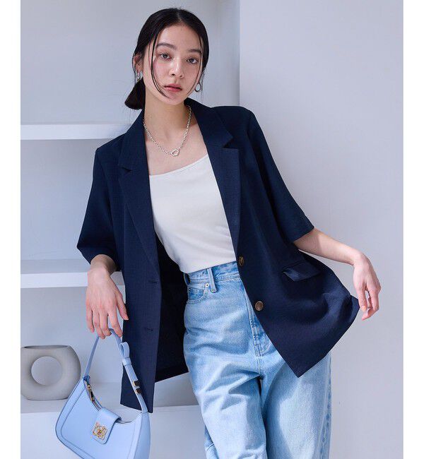 VIS「【美easy】ハーフスリーブジャケット/セットアップ対応・洗える」|テーラードジャケット|