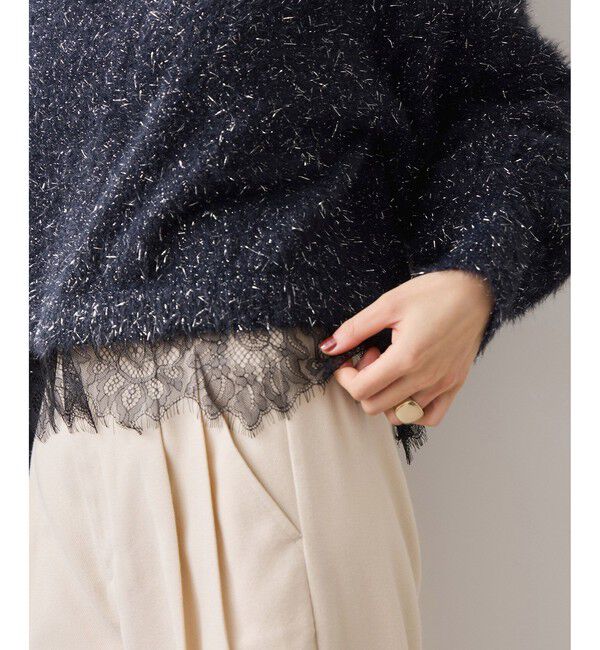 VIS「ラメフェザー裾レースハイネックニット」|ニット・セーター|