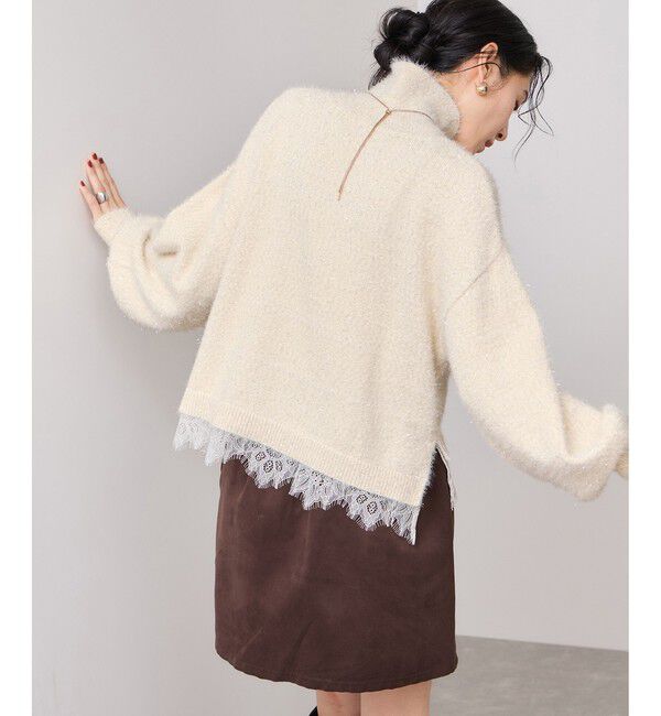 VIS「ラメフェザー裾レースハイネックニット」|ニット・セーター|