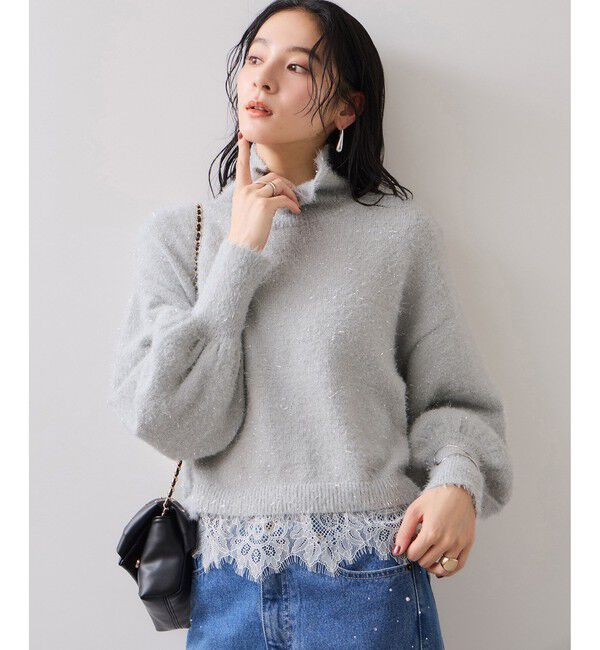 VIS「ラメフェザー裾レースハイネックニット」|ニット・セーター|