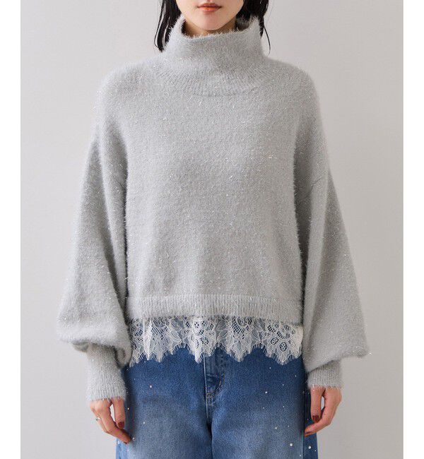 VIS「ラメフェザー裾レースハイネックニット」|ニット・セーター|