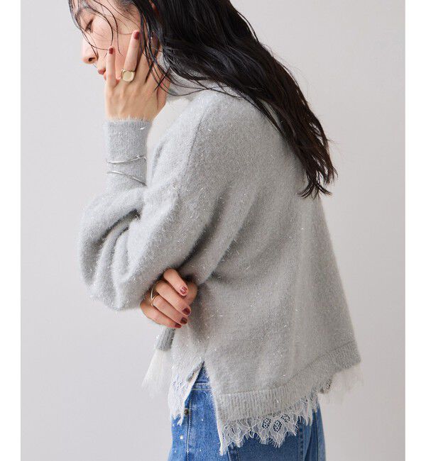 VIS「ラメフェザー裾レースハイネックニット」|ニット・セーター|