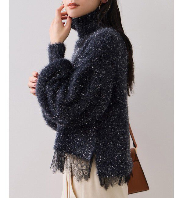 VIS「ラメフェザー裾レースハイネックニット」|ニット・セーター|