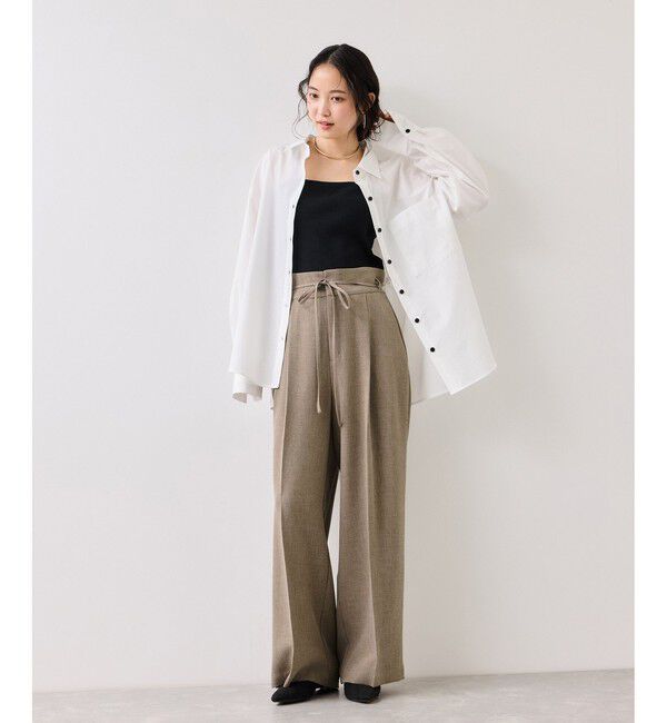 VIS「サマーツイードリボンベルトパンツ/UVケア・イージーケア」|チノ|