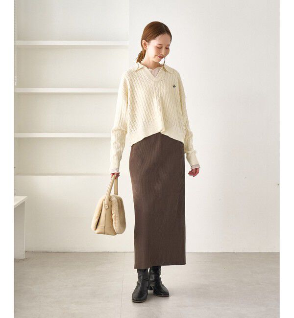 Rope&rsquo;Picnic「【BEVERLYHILLS POLO CLUB・新色追加】ケーブル編みクロップドスキッパーニット」|ニット・セーター|