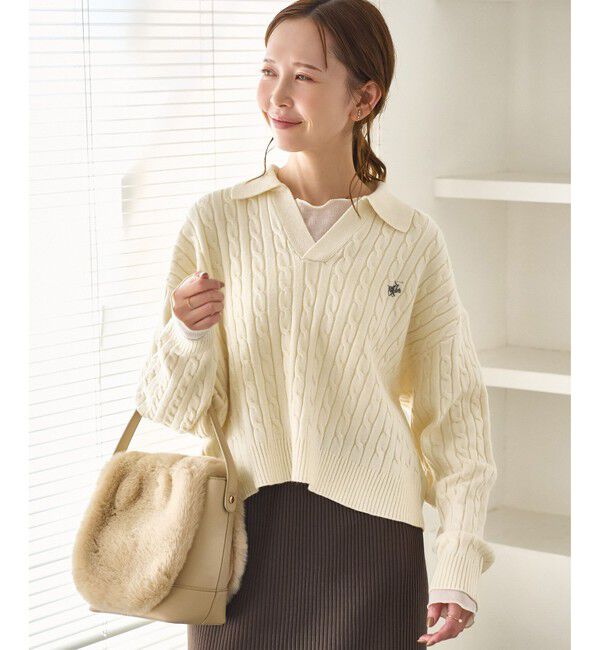 Rope&rsquo;Picnic「【BEVERLYHILLS POLO CLUB・新色追加】ケーブル編みクロップドスキッパーニット」|ニット・セーター|
