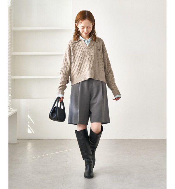 Rope&rsquo;Picnic「【BEVERLYHILLS POLO CLUB・新色追加】ケーブル編みクロップドスキッパーニット」|ニット・セーター|