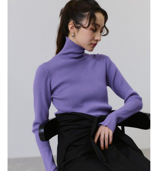 ADAM ET ROPE'「【WEB限定】・【サステナブル】エコベロRIBタートル」|ニット・セーター|パープル(50)
