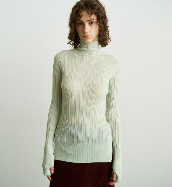 UNFIL「UNFIL | ベビーアルパカ ハイネックリブニット WOMEN」|ニット・セーター|GREEN系1