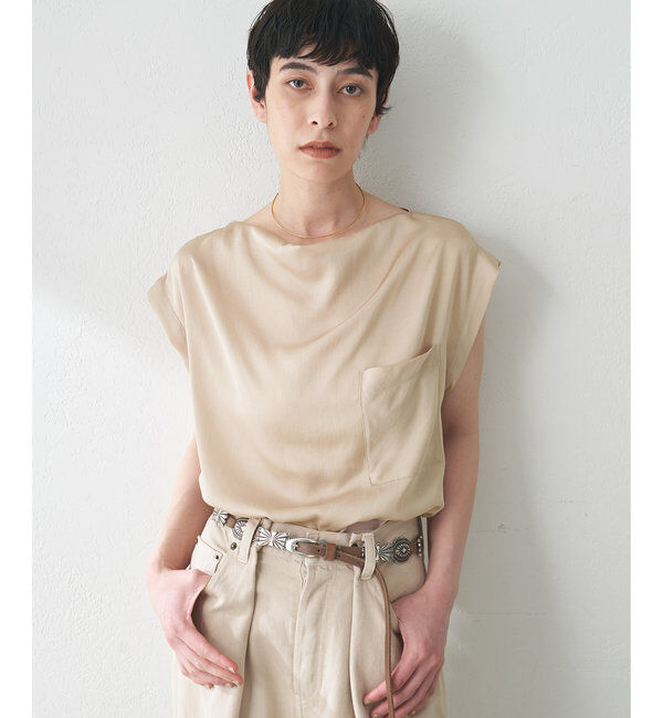  「サテンワッシャーノースリーブブラウス」|シャツ・ブラウス|ベージュ