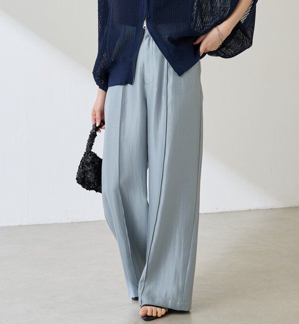  「サテンワイドパンツ」|チノ|スカイブルー