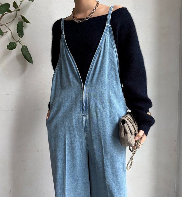  「細紐デニムフロントジップサロペット」|ワンピース|