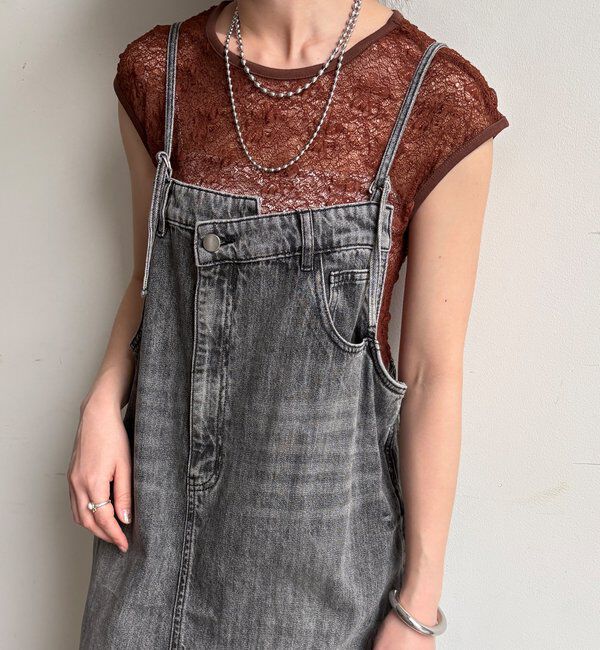  「裾フリンジデニムジャンスカ」|ワンピース|