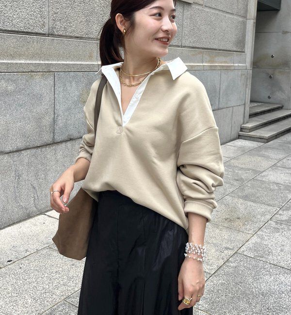  「【インフルエンサー OKOCHI企画】シャツ襟ラガースウェットトップス」|Tシャツ・カットソー|