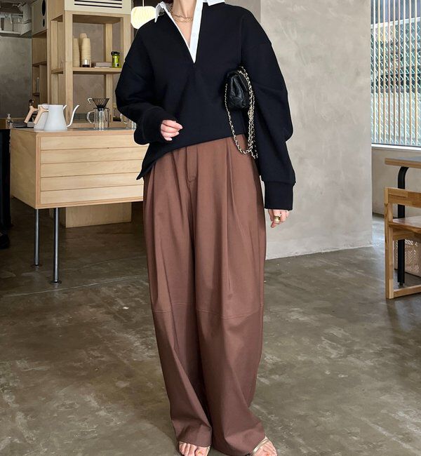  「【インフルエンサー OKOCHI企画】シャツ襟ラガースウェットトップス」|Tシャツ・カットソー|