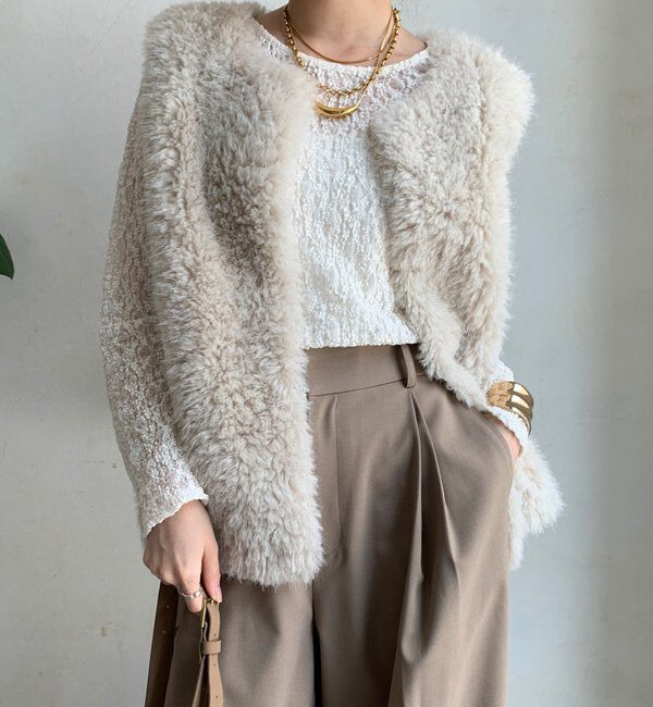  「フェイクカシミヤファーベスト」|ベスト・ジレ|グレージュ