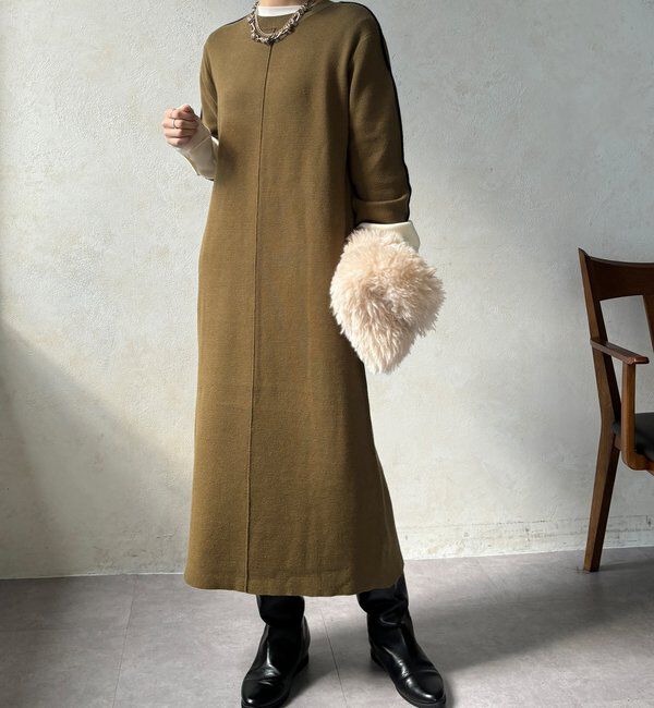  「【WEB限定】ラインデザインミラノリブワンピース」|ワンピース|カーキ