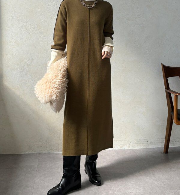  「【WEB限定】ラインデザインミラノリブワンピース」|ワンピース|