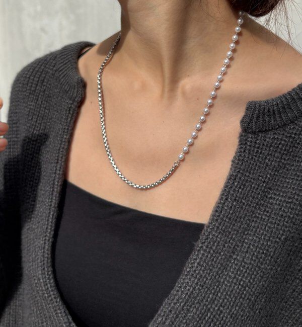  「パール&times;チェーンネックレス」|ネックレス|シルバー