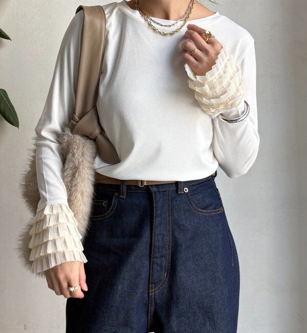  「袖フリルトップス」|Tシャツ・カットソー|オフホワイト