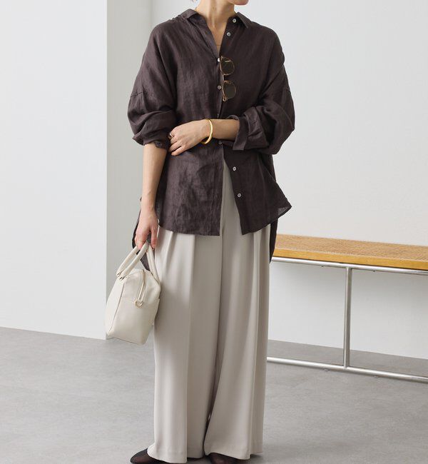  「【ウォッシャブル】【シーズンレスで使える】タックワイドスラックス」|チノ|