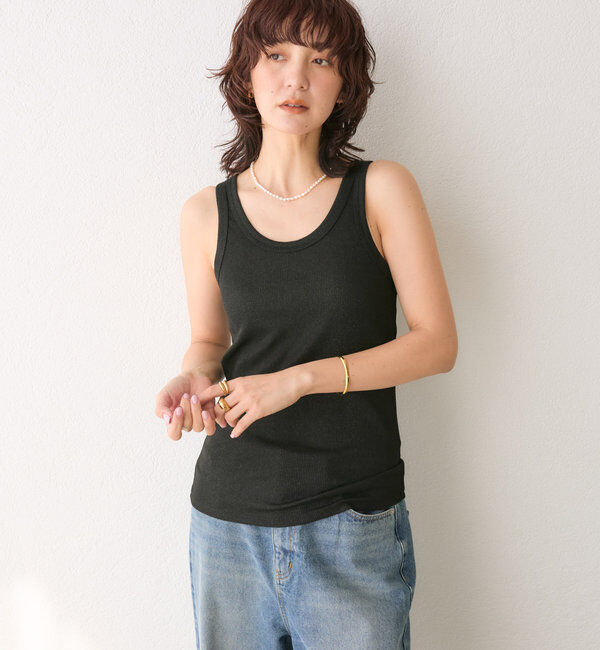  「【コーデのポイントに】ラメリブタンクトップ」|キャミソール|